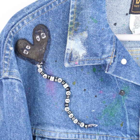 Vintage Denim Jean Jacket W Paint Splatter Size Men's Large 48 - Picture 4 of 6